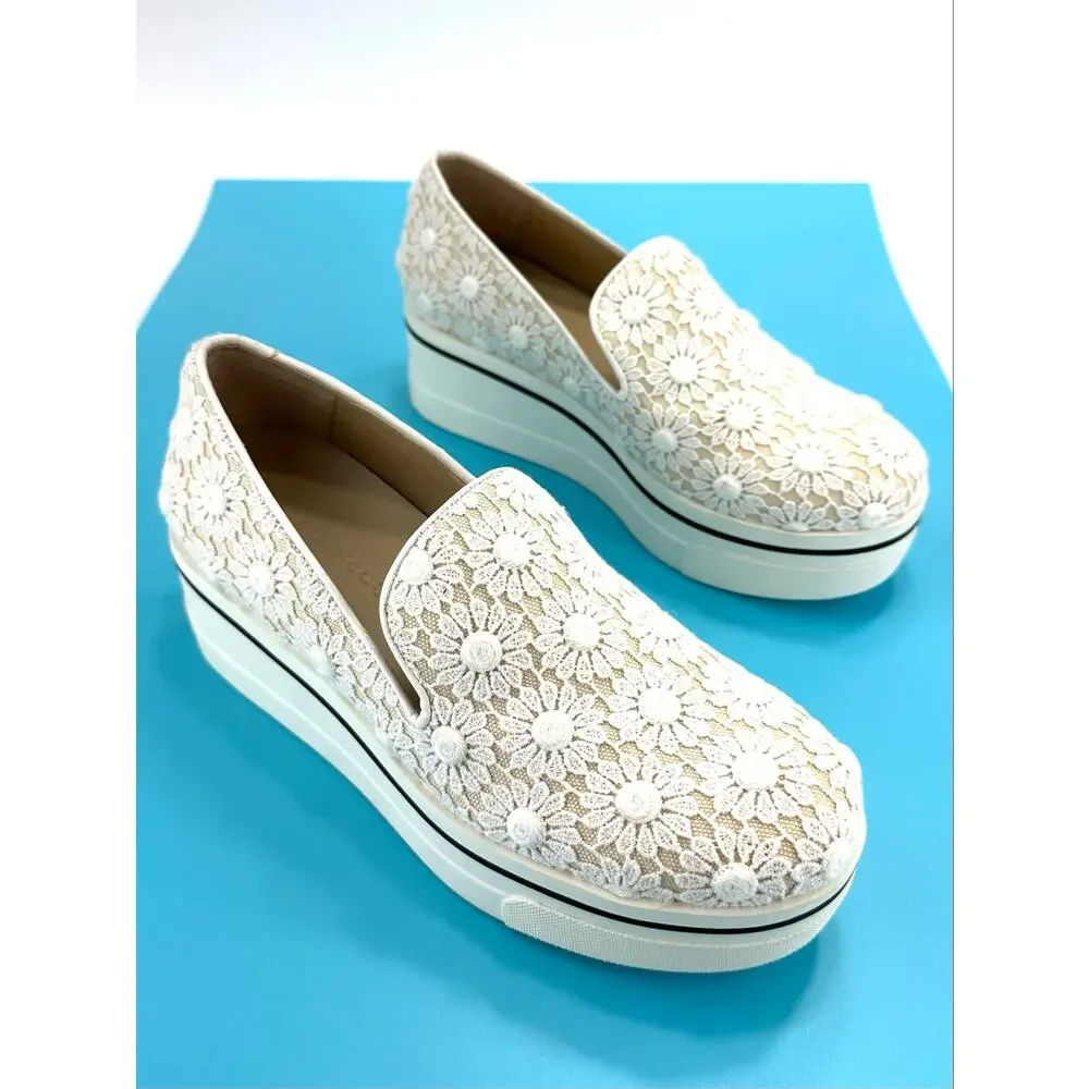 Stella McCartney Binx Platform Loafer Size 5/35 Tan/White Daisies Slip-On New